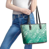 Hawaii Jade Green Kapa Leather Tote Bag Vintage 'Ohe Kāpala Motifs Mix Plumeria Leis LT7 - Polynesian Pride