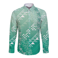 Hawaii Jade Green Kapa Long Sleeve Button Shirt Vintage 'Ohe Kāpala Motifs Mix Plumeria Leis LT7 Unisex Jade Green - Polynesian Pride