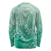 Hawaii Jade Green Kapa Long Sleeve Shirt Vintage 'Ohe Kāpala Motifs Mix Plumeria Leis LT7 - Polynesian Pride