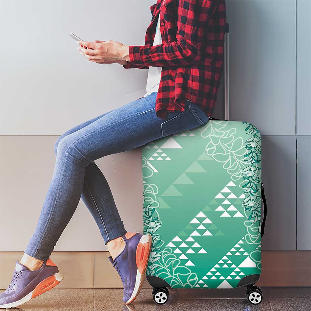 Hawaii Jade Green Kapa Luggage Cover Vintage 'Ohe Kāpala Motifs Mix Plumeria Leis LT7 - Polynesian Pride