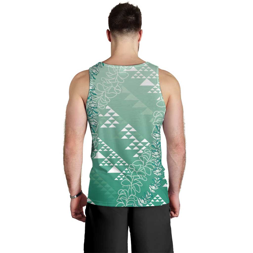 Hawaii Jade Green Kapa Men Tank Top Vintage 'Ohe Kāpala Motifs Mix Plumeria Leis LT7 - Polynesian Pride