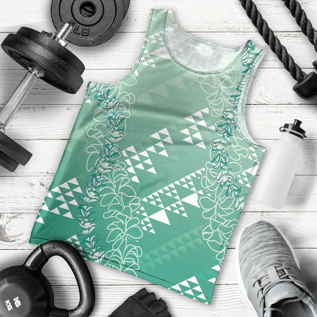 Hawaii Jade Green Kapa Men Tank Top Vintage 'Ohe Kāpala Motifs Mix Plumeria Leis LT7 - Polynesian Pride