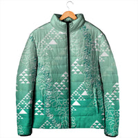 Hawaii Jade Green Kapa Padded Jacket Vintage 'Ohe Kāpala Motifs Mix Plumeria Leis LT7 - Polynesian Pride