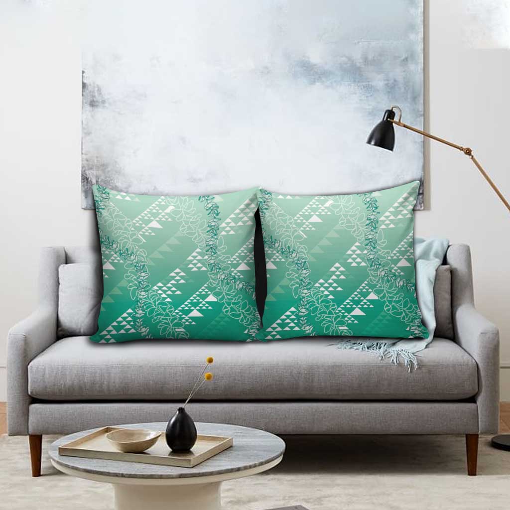 Hawaii Jade Green Kapa Pillow Cover Vintage 'Ohe Kāpala Motifs Mix Plumeria Leis LT7 - Polynesian Pride