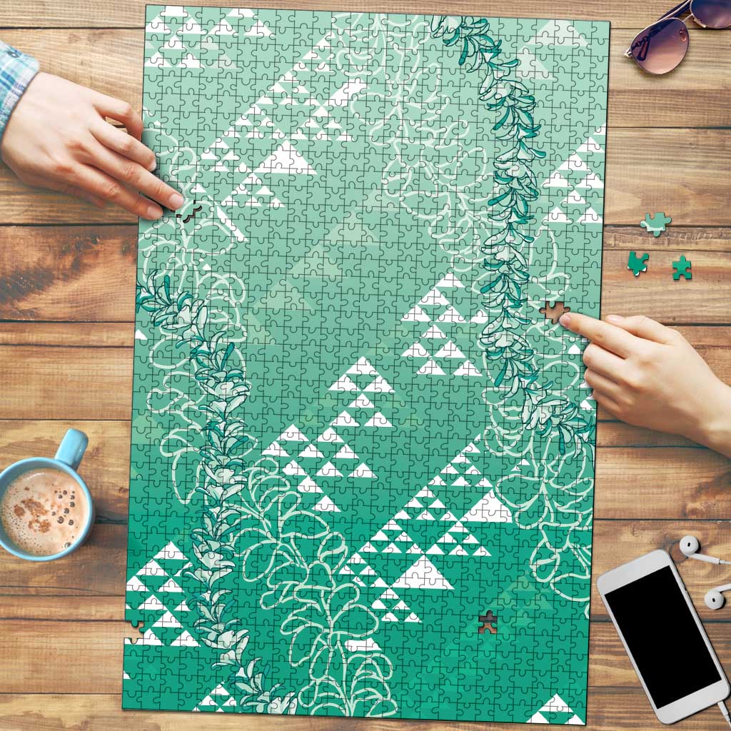 Hawaii Jade Green Kapa Puzzle Vintage 'Ohe Kāpala Motifs Mix Plumeria Leis LT7 Jade Green - Polynesian Pride