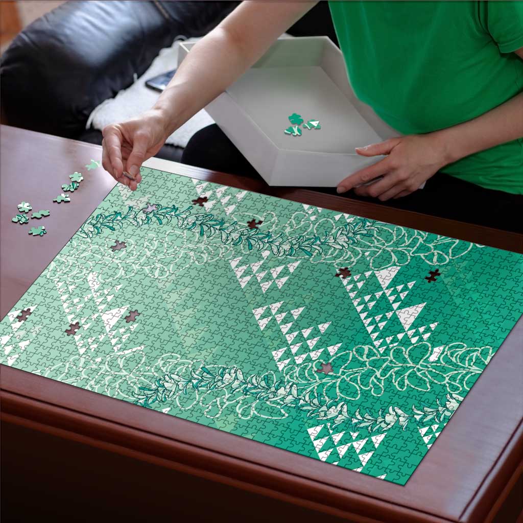Hawaii Jade Green Kapa Puzzle Vintage 'Ohe Kāpala Motifs Mix Plumeria Leis LT7 - Polynesian Pride