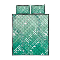 Hawaii Jade Green Kapa Quilt Bed Set Vintage 'Ohe Kāpala Motifs Mix Plumeria Leis LT7 - Polynesian Pride