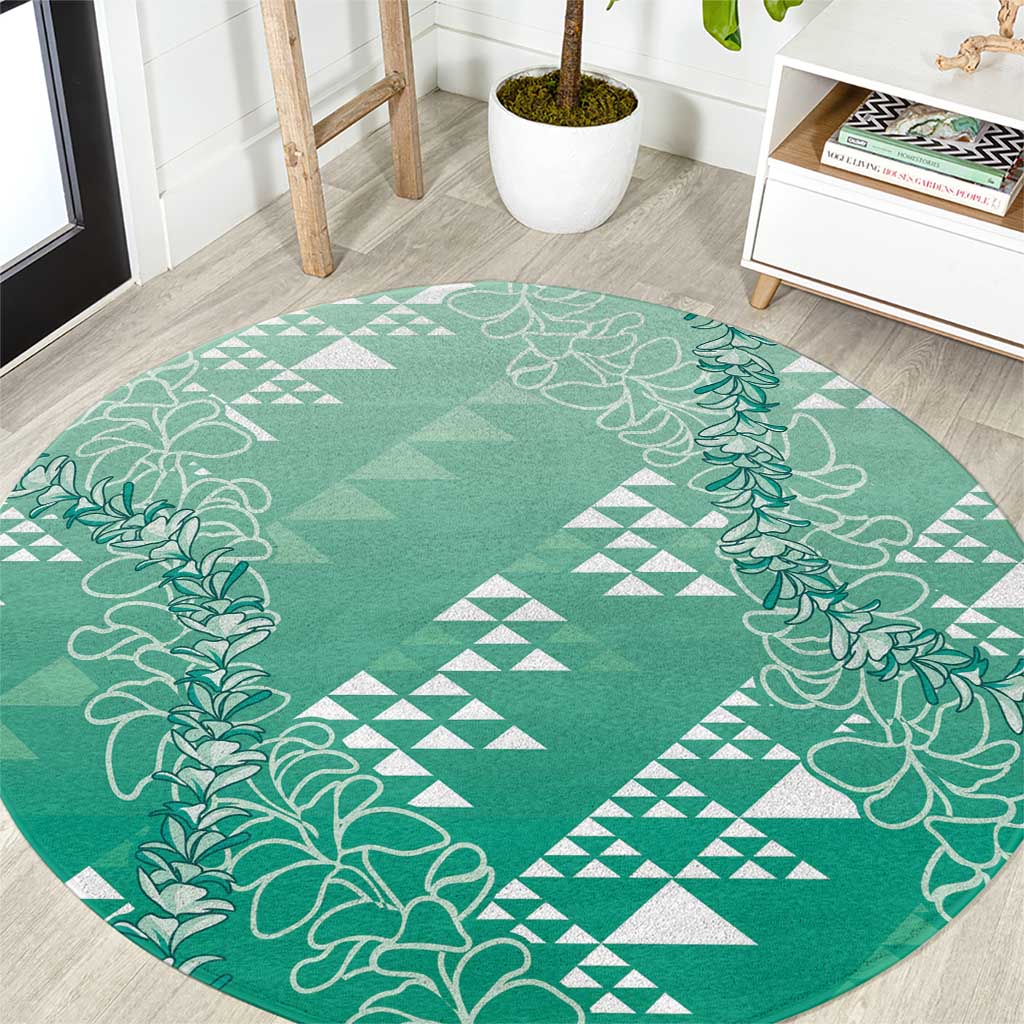 Hawaii Jade Green Kapa Round Carpet Vintage 'Ohe Kāpala Motifs Mix Plumeria Leis LT7 Jade Green - Polynesian Pride
