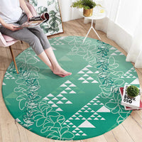 Hawaii Jade Green Kapa Round Carpet Vintage 'Ohe Kāpala Motifs Mix Plumeria Leis LT7 - Polynesian Pride