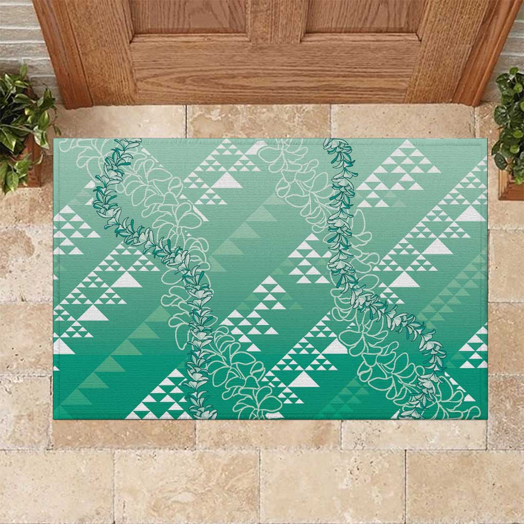 Hawaii Jade Green Kapa Rubber Doormat Vintage 'Ohe Kāpala Motifs Mix Plumeria Leis LT7 Jade Green - Polynesian Pride