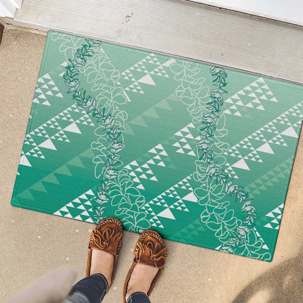 Hawaii Jade Green Kapa Rubber Doormat Vintage 'Ohe Kāpala Motifs Mix Plumeria Leis LT7 - Polynesian Pride