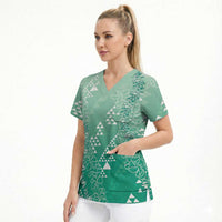 Hawaii Jade Green Kapa Scrub Top Vintage 'Ohe Kāpala Motifs Mix Plumeria Leis LT7 - Polynesian Pride