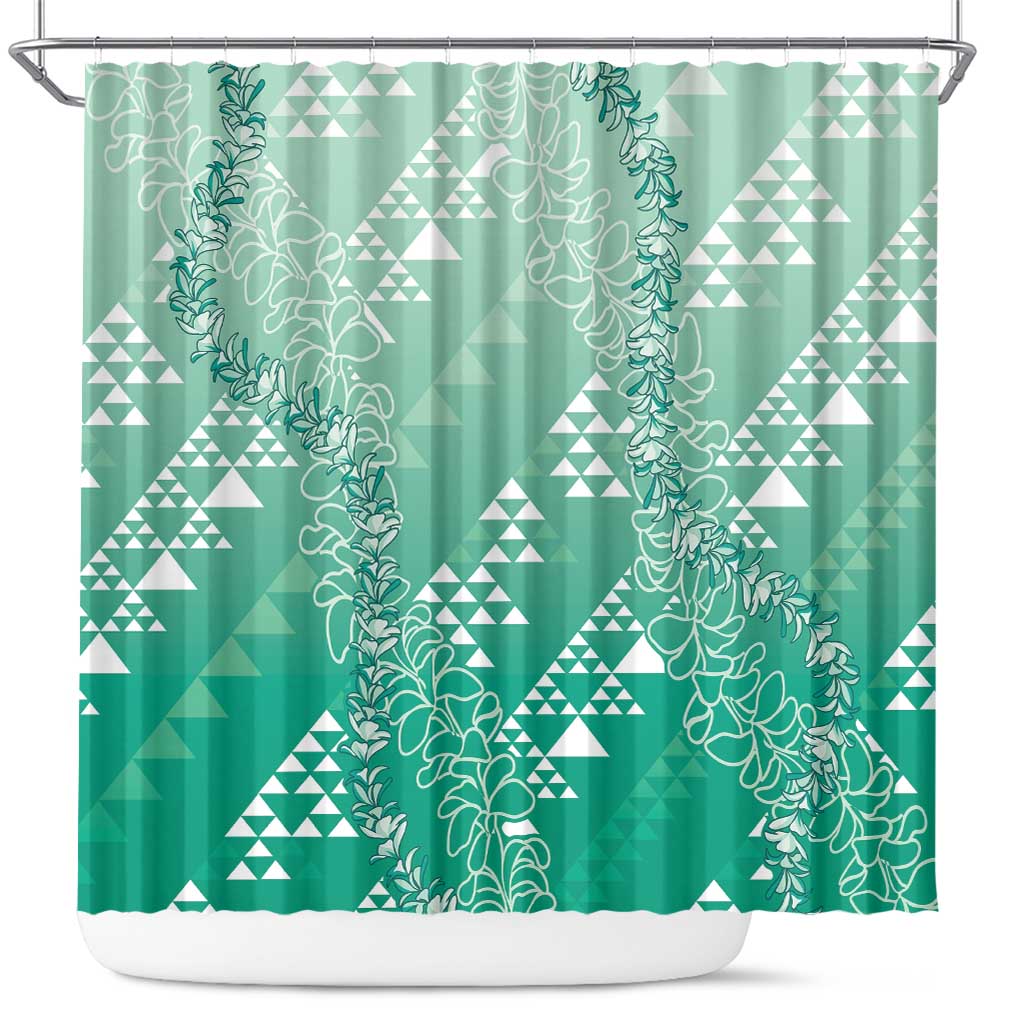 Hawaii Jade Green Kapa Shower Curtain Vintage 'Ohe Kāpala Motifs Mix Plumeria Leis LT7 Jade Green - Polynesian Pride
