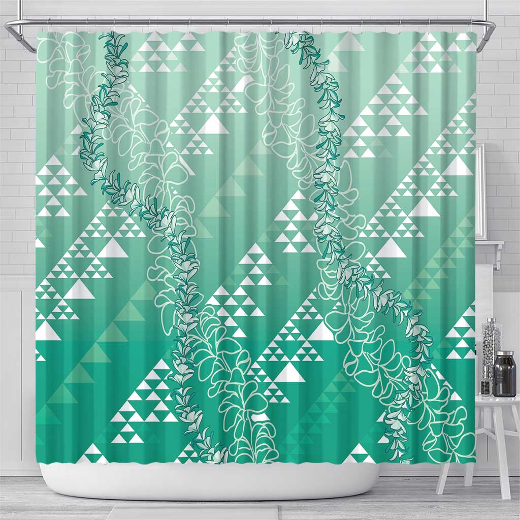 Hawaii Jade Green Kapa Shower Curtain Vintage 'Ohe Kāpala Motifs Mix Plumeria Leis LT7 - Polynesian Pride