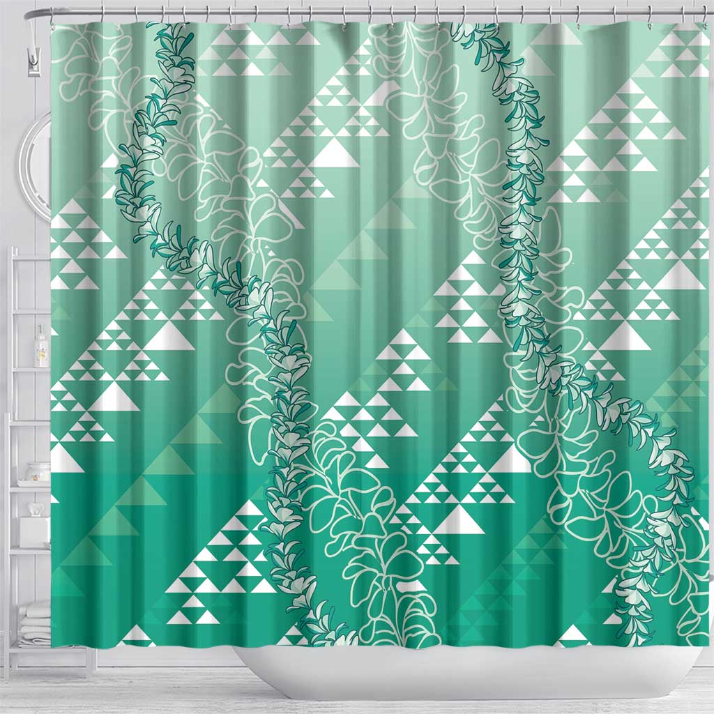 Hawaii Jade Green Kapa Shower Curtain Vintage 'Ohe Kāpala Motifs Mix Plumeria Leis LT7 - Polynesian Pride