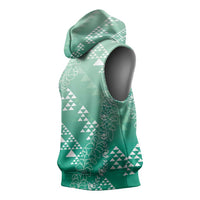 Hawaii Jade Green Kapa Sleeveless Hoodie Vintage 'Ohe Kāpala Motifs Mix Plumeria Leis