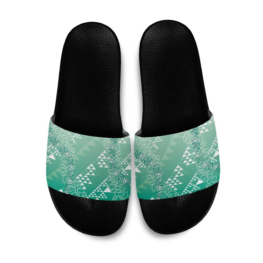 Hawaii Jade Green Kapa Slide Sandals Vintage 'Ohe Kāpala Motifs Mix Plumeria Leis LT7 Jade Green - Polynesian Pride