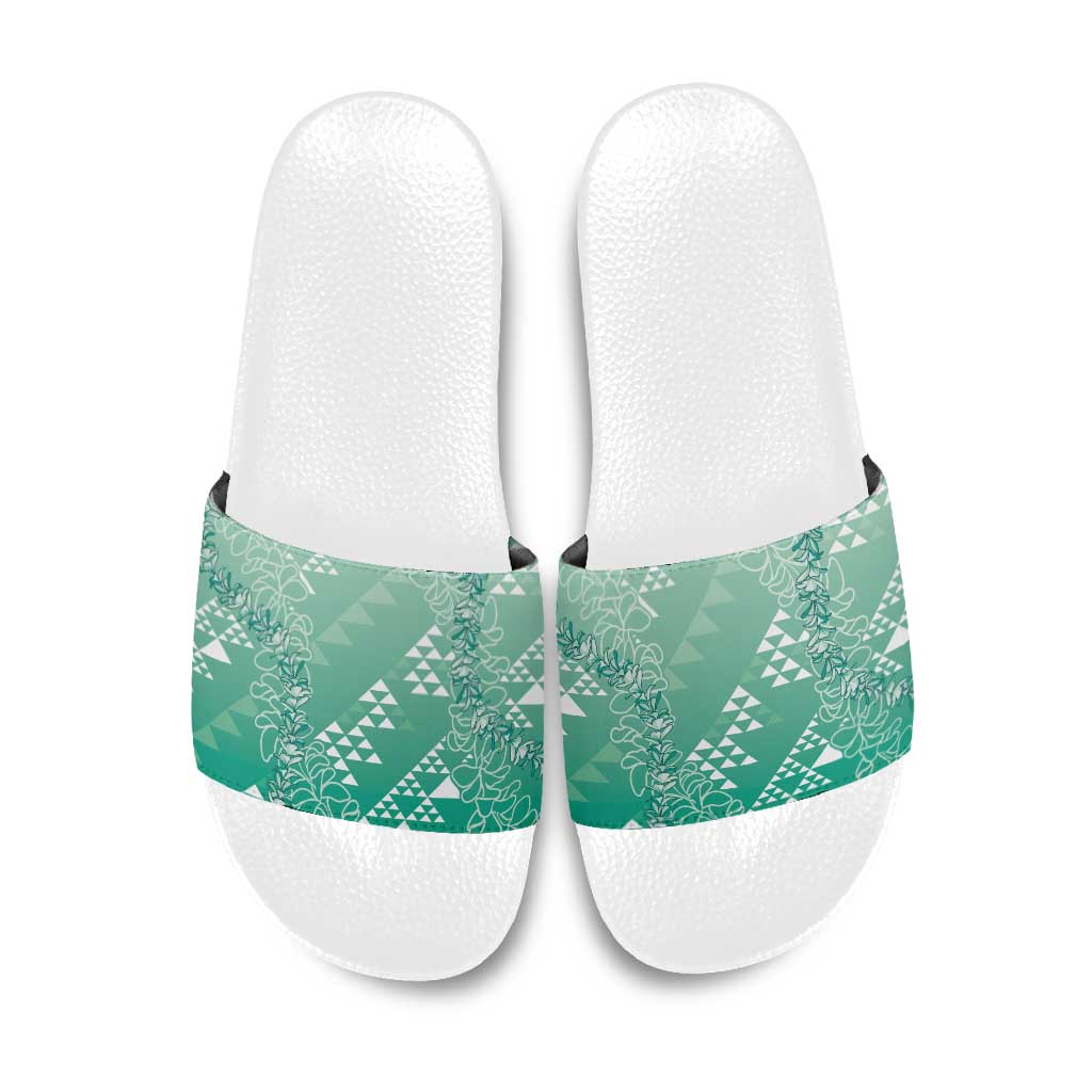 Hawaii Jade Green Kapa Slide Sandals Vintage 'Ohe Kāpala Motifs Mix Plumeria Leis LT7 Jade Green - Polynesian Pride