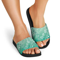 Hawaii Jade Green Kapa Slide Sandals Vintage 'Ohe Kāpala Motifs Mix Plumeria Leis LT7 - Polynesian Pride