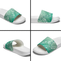 Hawaii Jade Green Kapa Slide Sandals Vintage 'Ohe Kāpala Motifs Mix Plumeria Leis LT7 - Polynesian Pride