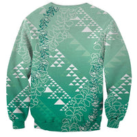 Hawaii Jade Green Kapa Sweatshirt Vintage 'Ohe Kāpala Motifs Mix Plumeria Leis LT7 - Polynesian Pride
