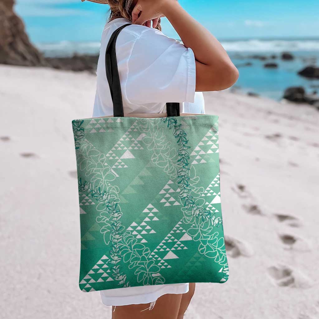 Hawaii Jade Green Kapa Tote Bag Vintage 'Ohe Kāpala Motifs Mix Plumeria Leis LT7 - Polynesian Pride