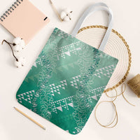Hawaii Jade Green Kapa Tote Bag Vintage 'Ohe Kāpala Motifs Mix Plumeria Leis LT7 White Strap One Size Jade Green - Polynesian Pride