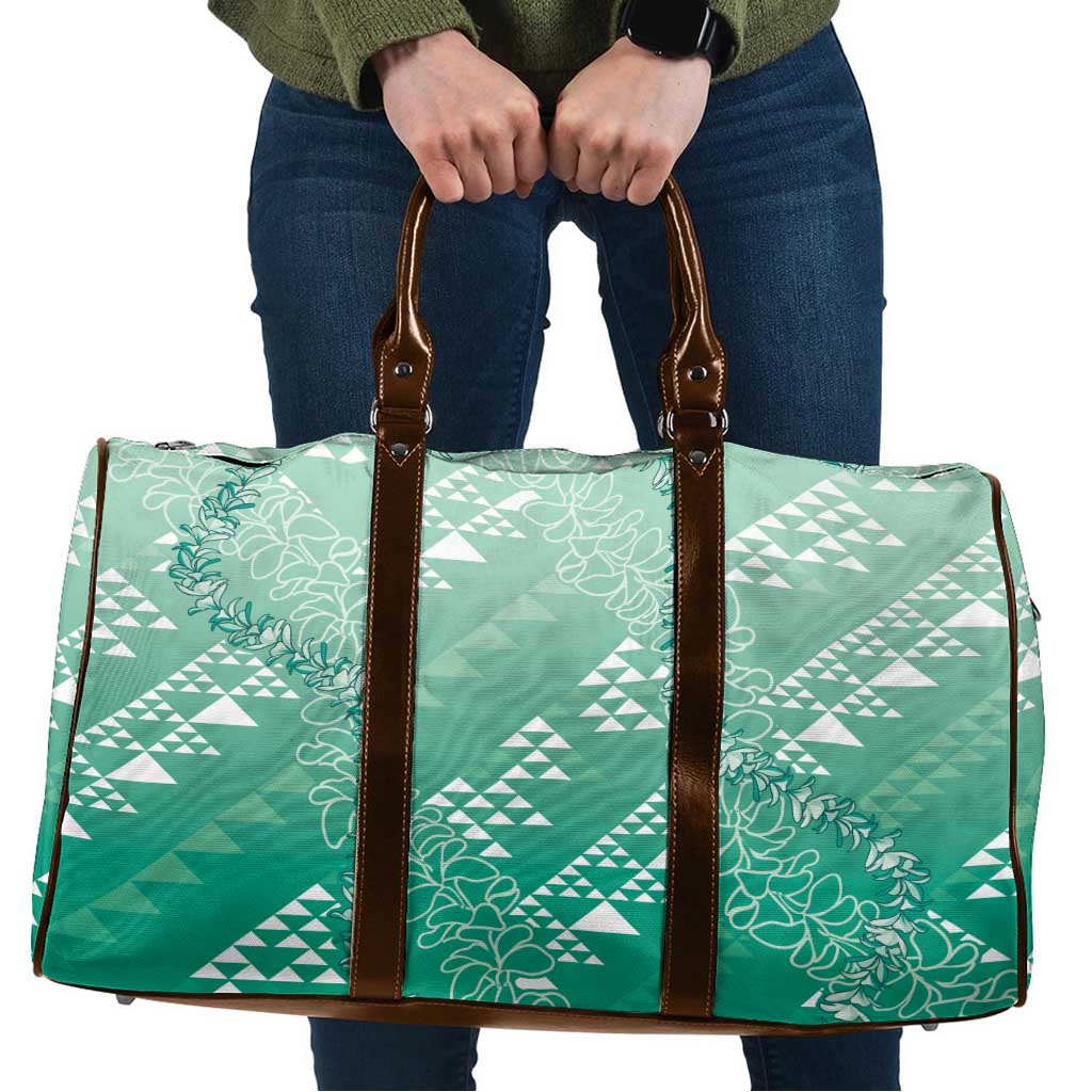Hawaii Jade Green Kapa Travel Bag Vintage 'Ohe Kāpala Motifs Mix Plumeria Leis LT7 Jade Green - Polynesian Pride