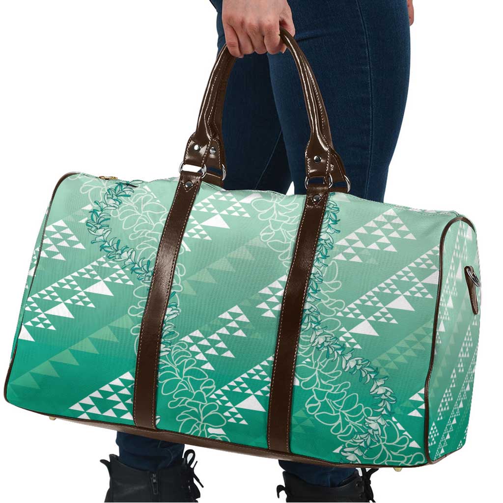 Hawaii Jade Green Kapa Travel Bag Vintage 'Ohe Kāpala Motifs Mix Plumeria Leis LT7 - Polynesian Pride