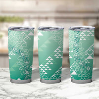 Hawaii Jade Green Kapa Tumbler Cup Vintage 'Ohe Kāpala Motifs Mix Plumeria Leis LT7 - Polynesian Pride