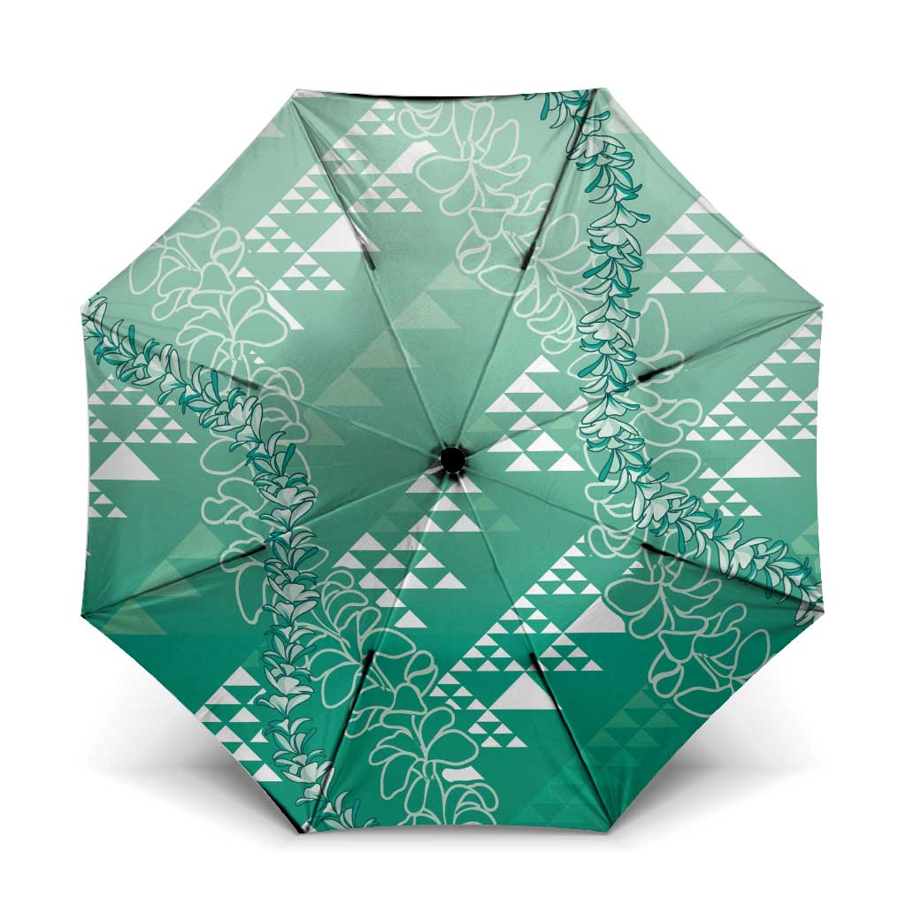 Hawaii Jade Green Kapa Umbrella Vintage 'Ohe Kāpala Motifs Mix Plumeria Leis LT7 One Size Folded 11.42 inch Opened Diameter 37.4 inch Jade Green - Polynesian Pride