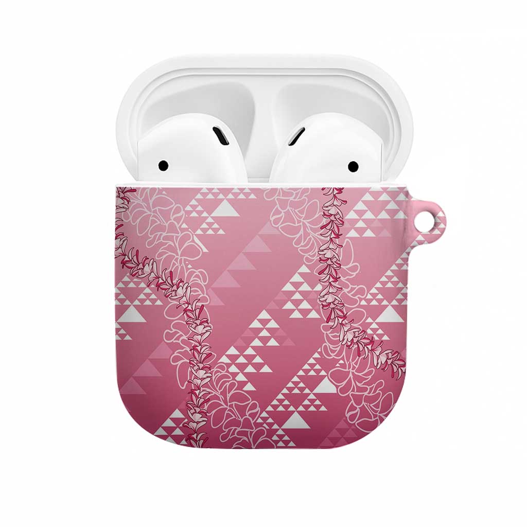 Hawaii Rose Pink Kapa AirPods Case Vintage 'Ohe Kāpala Motifs Mix Plumeria Leis