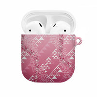 Hawaii Rose Pink Kapa AirPods Case Vintage 'Ohe Kāpala Motifs Mix Plumeria Leis