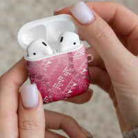 Hawaii Rose Pink Kapa AirPods Case Vintage 'Ohe Kāpala Motifs Mix Plumeria Leis