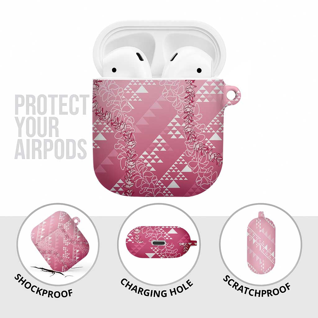Hawaii Rose Pink Kapa AirPods Case Vintage 'Ohe Kāpala Motifs Mix Plumeria Leis