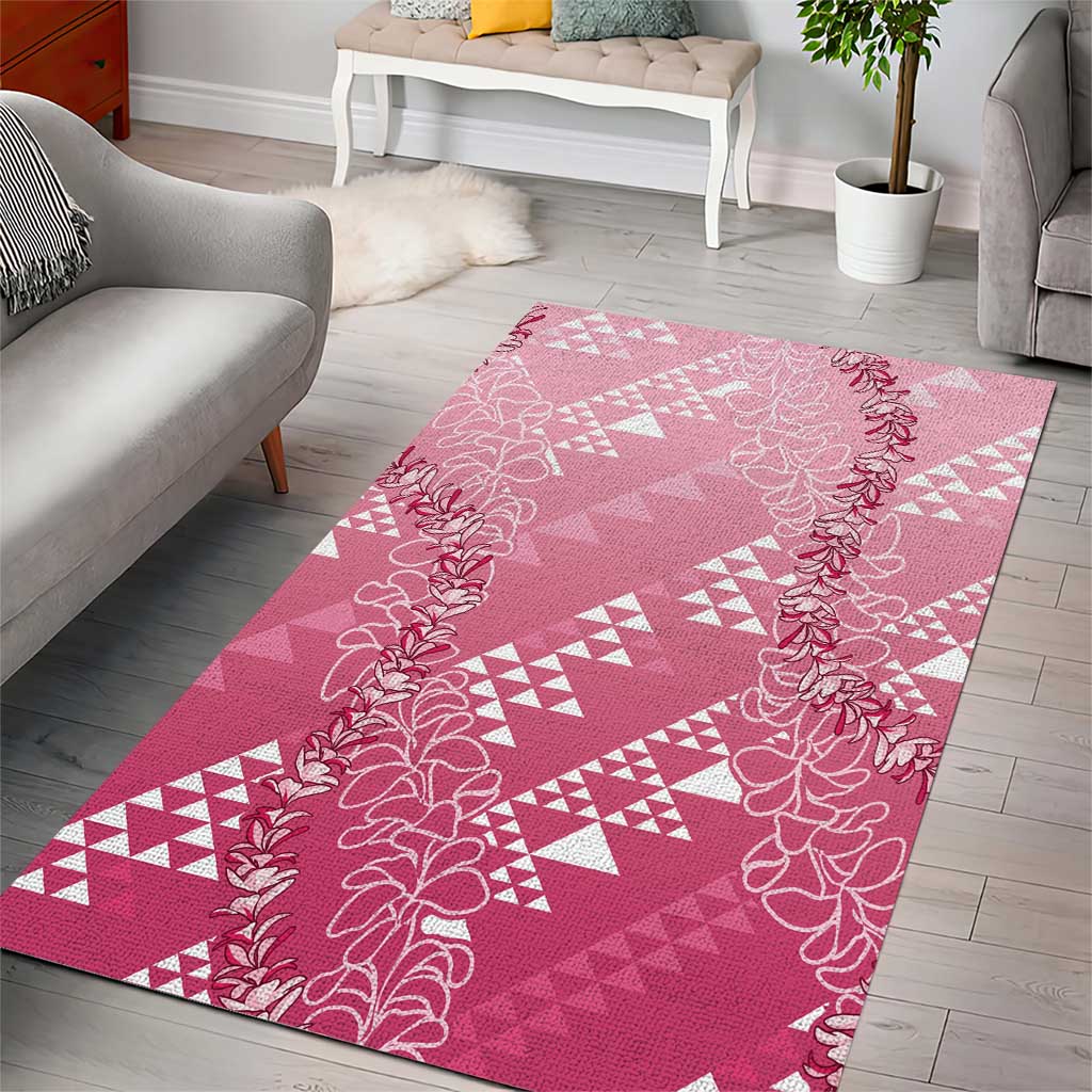 Hawaii Rose Pink Kapa Area Rug Vintage 'Ohe Kāpala Motifs Mix Plumeria Leis LT7 - Polynesian Pride