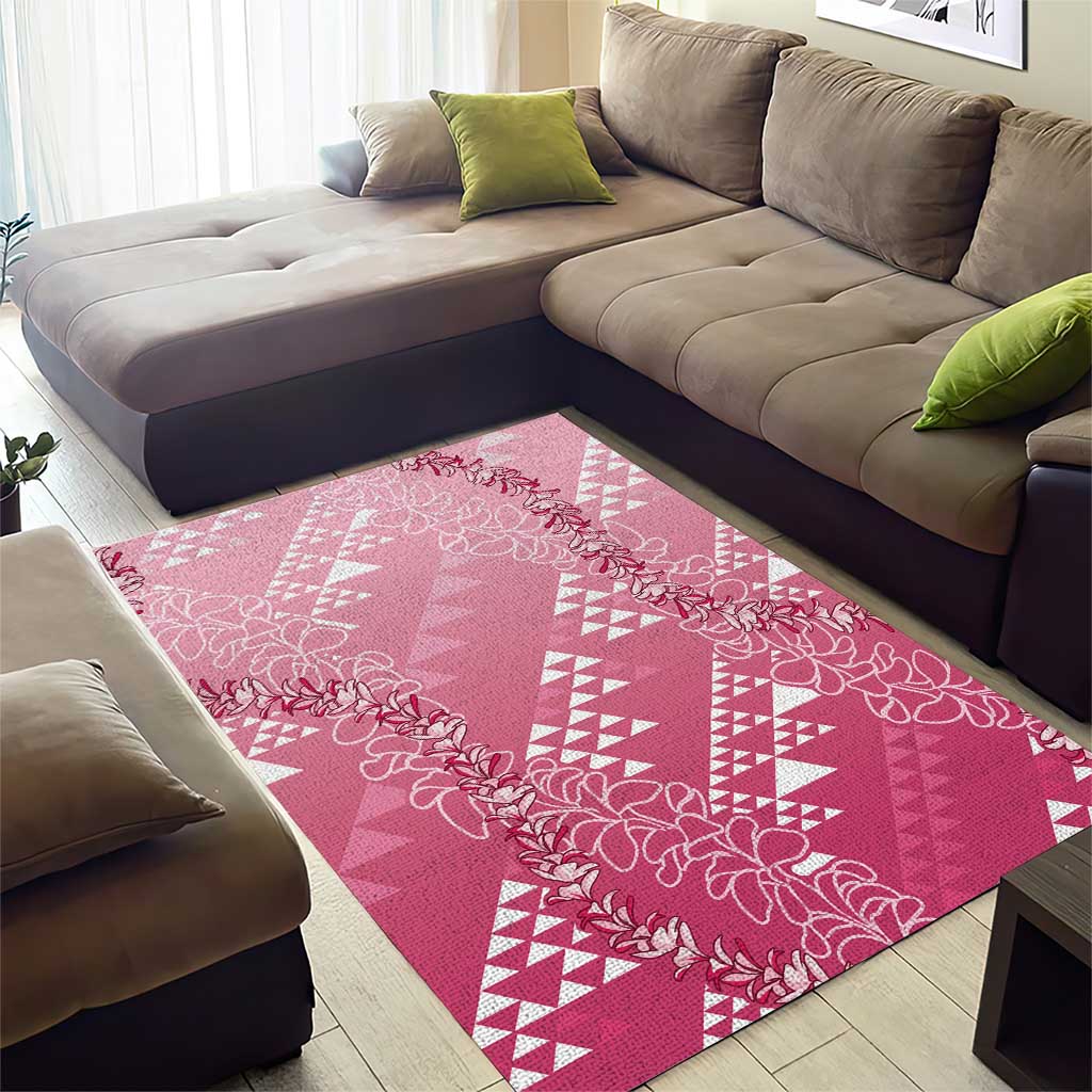 Hawaii Rose Pink Kapa Area Rug Vintage 'Ohe Kāpala Motifs Mix Plumeria Leis LT7 - Polynesian Pride