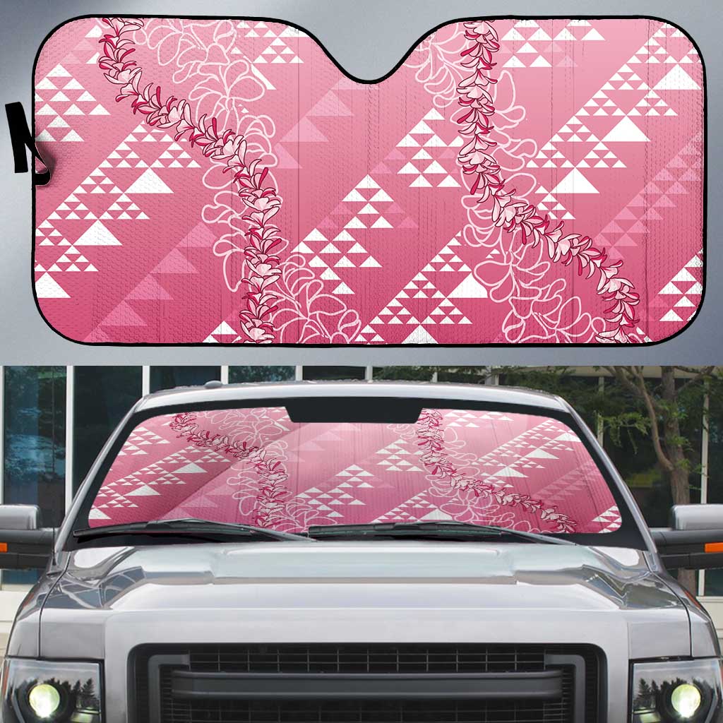 Hawaii Rose Pink Kapa Auto Sun Shade Vintage 'Ohe Kāpala Motifs Mix Plumeria Leis LT7 Rose Pink - Polynesian Pride