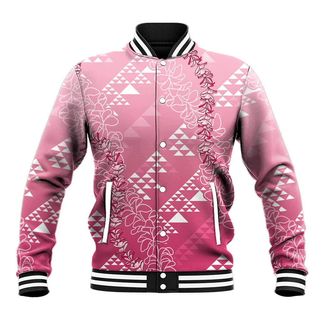 Hawaii Rose Pink Kapa Baseball Jacket Vintage 'Ohe Kāpala Motifs Mix Plumeria Leis LT7 Unisex Rose Pink - Polynesian Pride