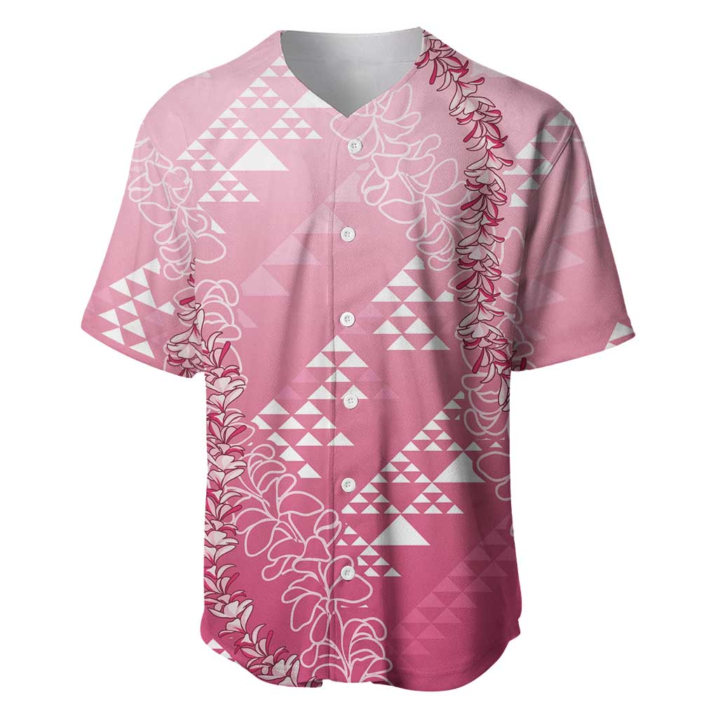 Hawaii Rose Pink Kapa Baseball Jersey Vintage 'Ohe Kāpala Motifs Mix Plumeria Leis