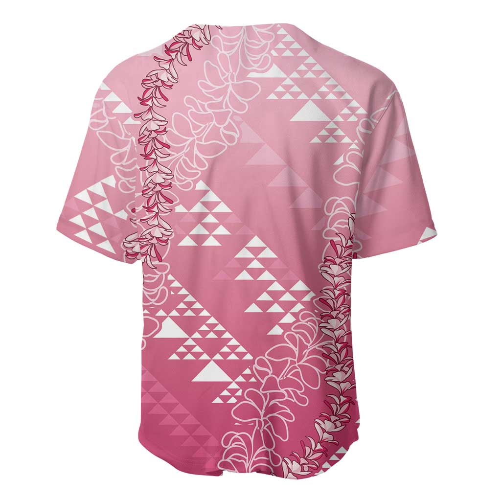 Hawaii Rose Pink Kapa Baseball Jersey Vintage 'Ohe Kāpala Motifs Mix Plumeria Leis LT7 - Polynesian Pride