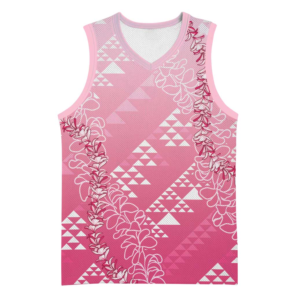 Hawaii Rose Pink Kapa Basketball Jersey Vintage 'Ohe Kāpala Motifs Mix Plumeria Leis LT7 Unisex Rose Pink - Polynesian Pride