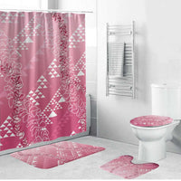 Hawaii Rose Pink Kapa Bathroom Set Vintage 'Ohe Kāpala Motifs Mix Plumeria Leis LT7 Bathroom Set (4 pcs) Rose Pink - Polynesian Pride