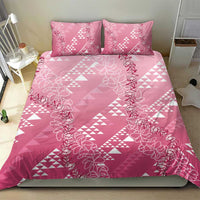 Hawaii Rose Pink Kapa Bedding Set Vintage 'Ohe Kāpala Motifs Mix Plumeria Leis