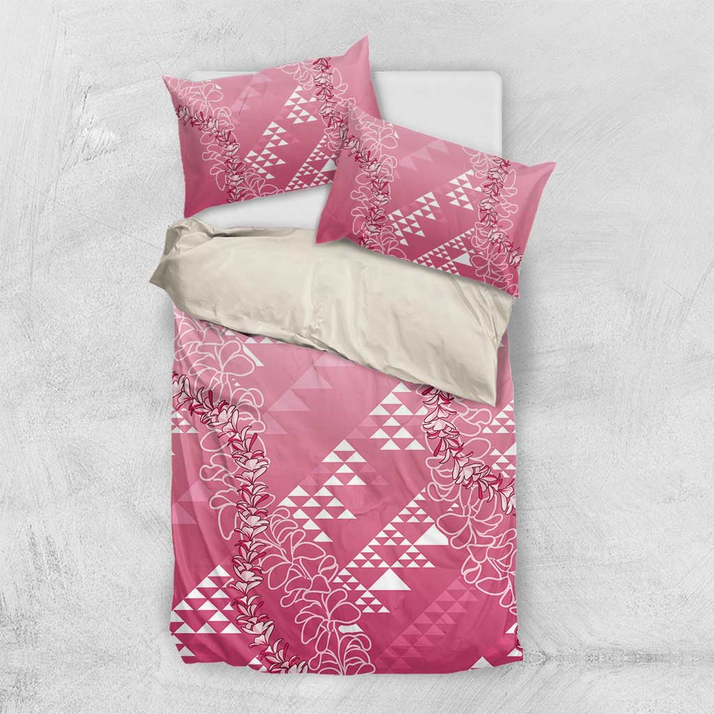Hawaii Rose Pink Kapa Bedding Set Vintage 'Ohe Kāpala Motifs Mix Plumeria Leis