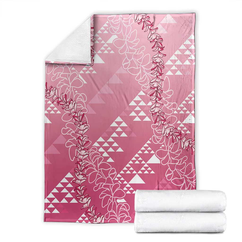 Hawaii Rose Pink Kapa Blanket Vintage 'Ohe Kāpala Motifs Mix Plumeria Leis