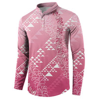 Hawaii Rose Pink Kapa Button Sweatshirt Vintage 'Ohe Kāpala Motifs Mix Plumeria Leis