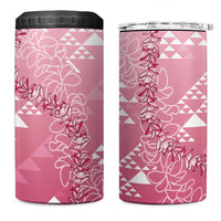 Hawaii Rose Pink Kapa 4 in 1 Can Cooler Tumbler Vintage 'Ohe Kāpala Motifs Mix Plumeria Leis