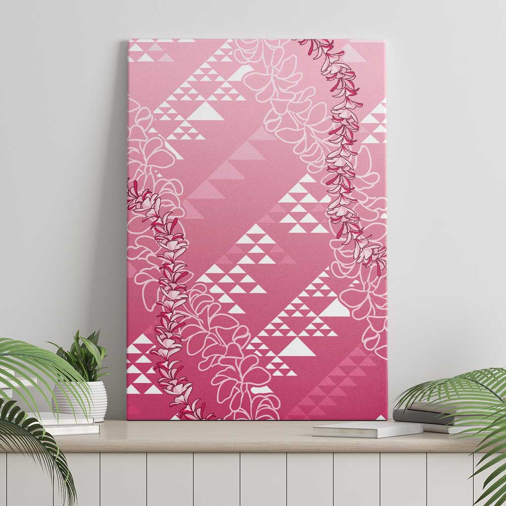 Hawaii Rose Pink Kapa Canvas Wall Art Vintage 'Ohe Kāpala Motifs Mix Plumeria Leis LT7 - Polynesian Pride