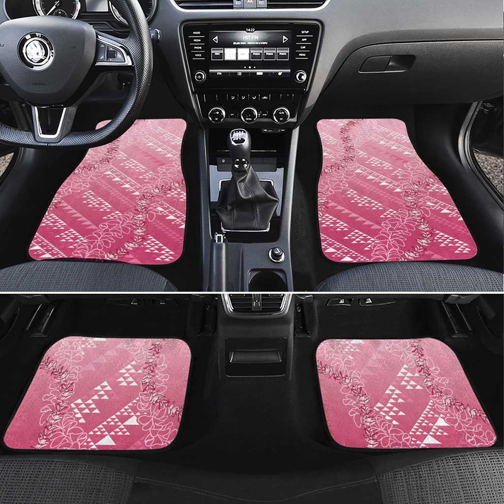 Hawaii Rose Pink Kapa Car Mats Vintage 'Ohe Kāpala Motifs Mix Plumeria Leis LT7 Set 4pcs Rose Pink - Polynesian Pride